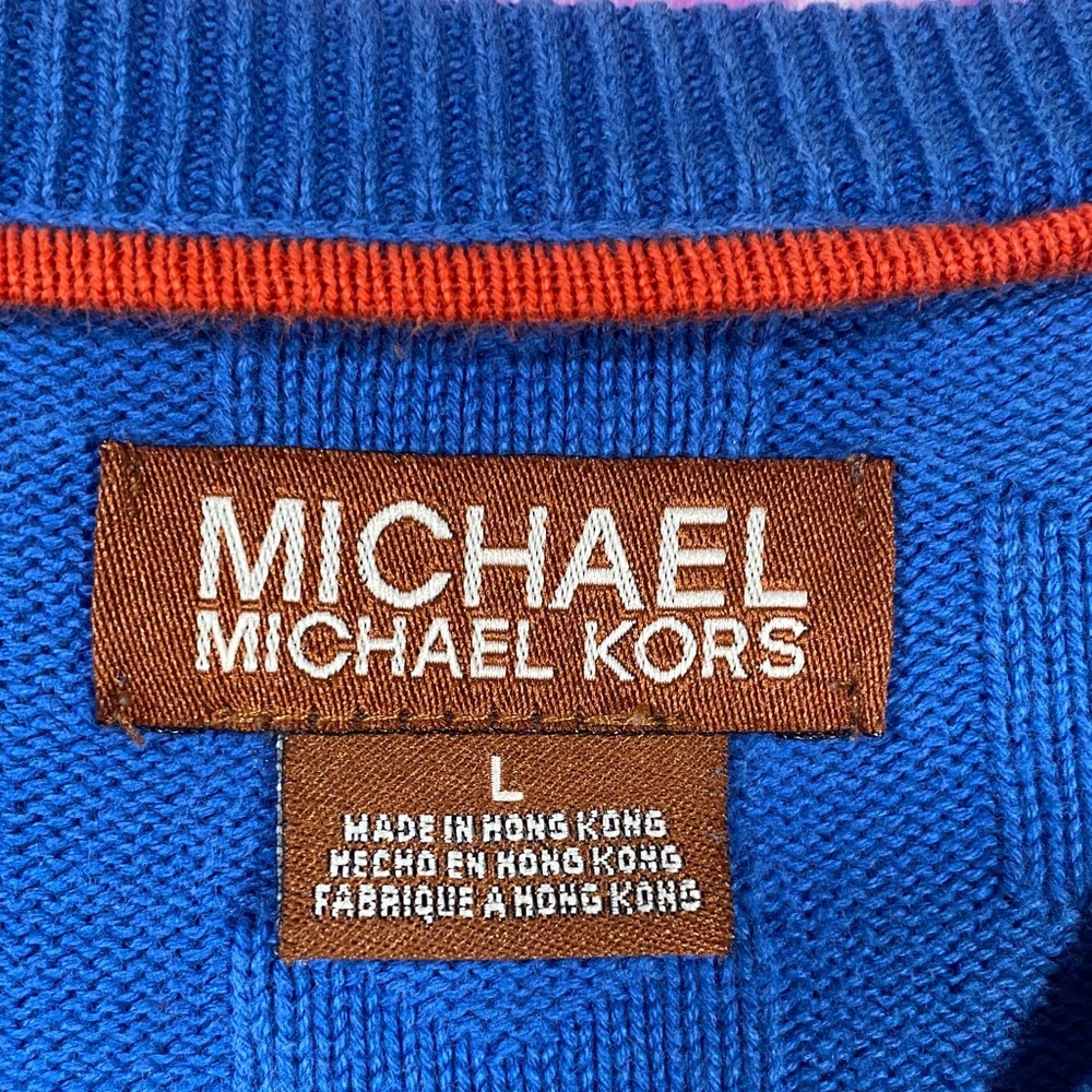 Michael Kors Textured Knit Sweater Blue Mens L Crewneck - Picture 2 of 8